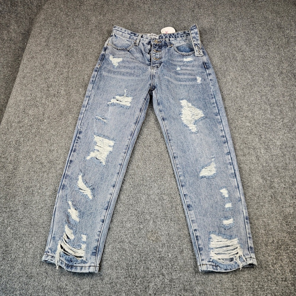 Litz By Uniq Womens Distressed Mom Jeans Light Wash Blue High Rise Size M NEW
